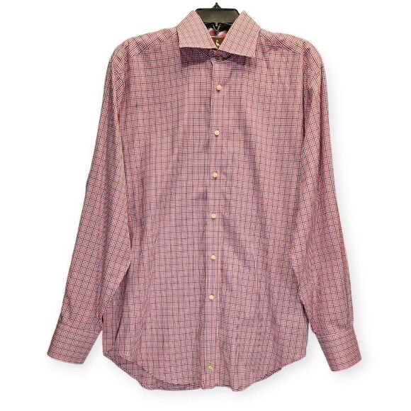 TAILORBYRD Shirt Mens Medium Button‎ Up Plaid Preppy Classic Logo Red Blue - Picture 1 of 8